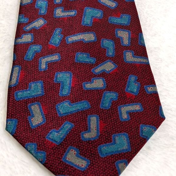 Men's Vintage 100% Silk Tie Made in Italy - Abstract Block Motif - Picture 9 of 14